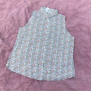 Loft Collared Floral Print Shell Sleeveless Tank